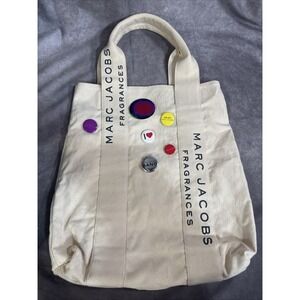 Marc Jacobs Fragrance Women's Oatmeal Canvas Tote Bag- Pins On One Side
